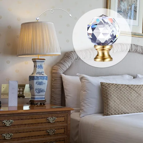 Vista 5 de Mudder 2 piezas de remates de lámpara de cristal, pantalla decorativa, tapa de rosca, perilla superior transparente con base de cromo pulido de Base