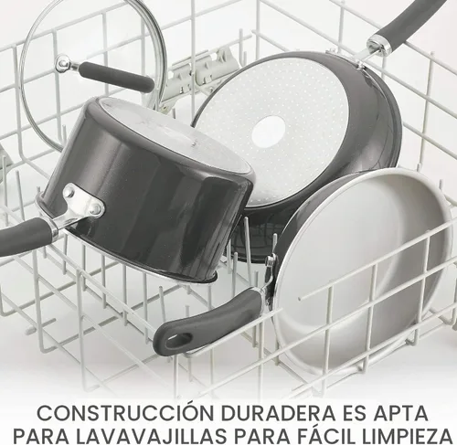 Vista 4 de Rachael Ray Create Delicious - Sartén hondo antiadherente con tapa / Sartén / Cacerola - 9.5 pulgadas, gris