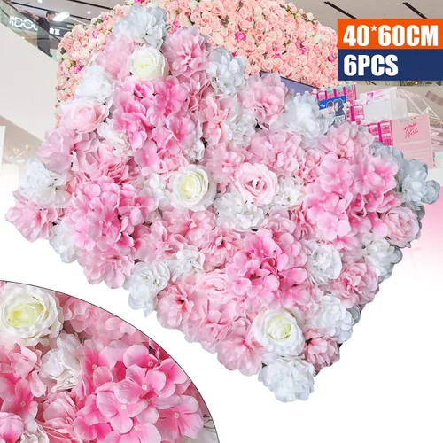 Vista 5 de OUKANING Paquete de 6 paneles de pared de flores de seda con rosas de seda, telón de fondo de pared de flores artificiales para interiores