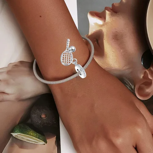 Vista 5 de YSAHan Abalorio deportivo con diseño de tenis y béisbol, para pulsera Pandora