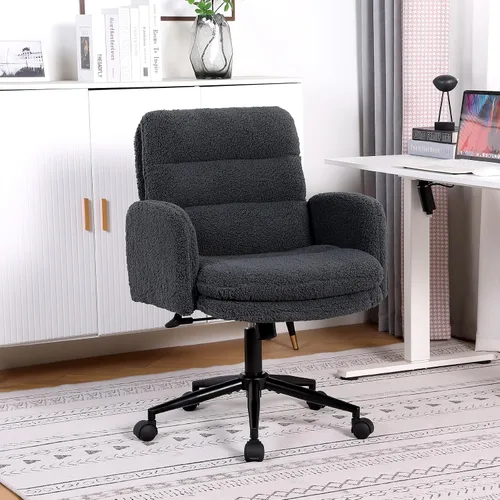 Vista 11 de Youhauchair Silla de escritorio tapizada giratoria para oficina en casa, altura ajustable, respaldo medio, silla moderna de cachemira sintética