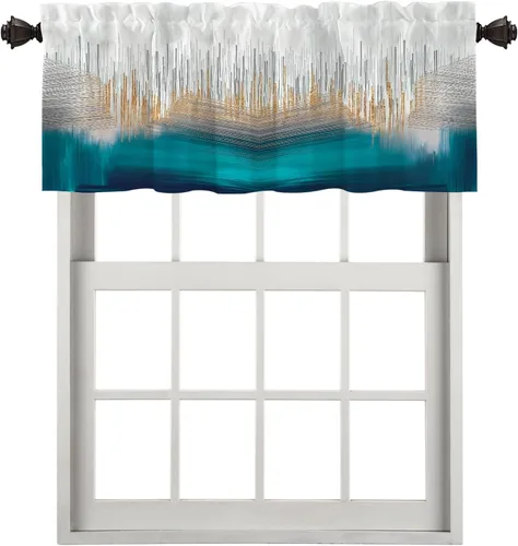 Vista 55 de Cortinas opacas de poliéster multicapa para cafetería, con diseño de diamantes, 2 unidades, 26 x 24 pulgadas
