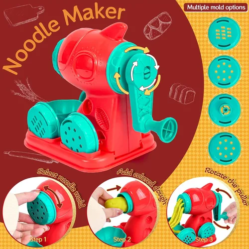 Vista 3 de Juego de Masa Colorida 3 en 1 para Niños de 3 a 8 años, Kit de Accesorios para Masa, Set de Helado, Fideos, Hamburguesa, Creaciones de Cocina