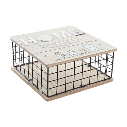 Vista 2 de Caja Decorativa DKD Home Decor Negro Natural Metal Madera MDF