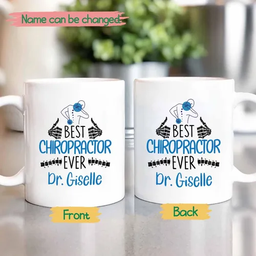 Vista 2 de Taza de té blanca personalizada con nombre quiropráctico de 11 onzas, 15 onzas, taza de café quiropráctico personalizada, taza de café quiropráctica