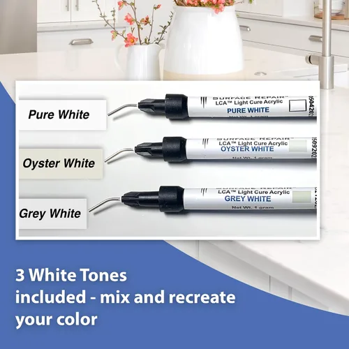Vista 3 de White Tones - Kit de reparación de encimera de cuarzo blanco - Cuarzo, mármol, granito, acrílico, kit de reparación de chips de encimera