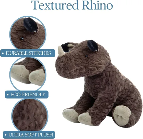 Vista 5 de The Petting Zoo Rinoceronte de peluche, regalos para niños, animales salvajes del zoológico Onez, juguete de peluche de rinoceronte texturizado