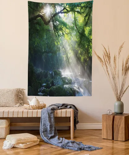 Vista 61 de Ambesonne Tapiz de hongos, atmósfera psicodélica, escena astral estrellada con motivos orientales trippy, decoración de tela para colgar en la pared