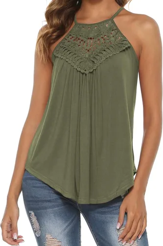 Vista 2 de Bluetime Halter Tank Tops for Women Summer Spaghetti Strap Lace Sleeveless Tops Shirts