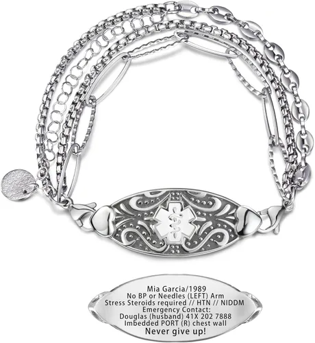 Vista 13 de Pulseras de alerta médica elegantes personalizadas para mujer con grabado gratis, pulsera de identificación de emergencia personalizada