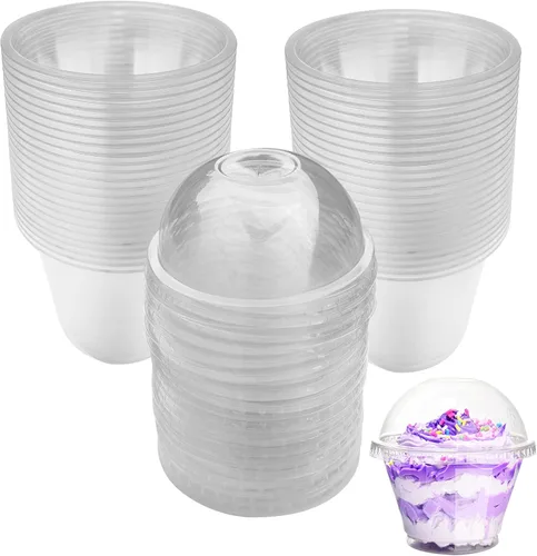 Vista 9 de Paquete de 100 vasos de plástico desechables apilables transparentes de 10 onzas con tapas planas, tazas de helado PET de 10.1 fl oz con tapas