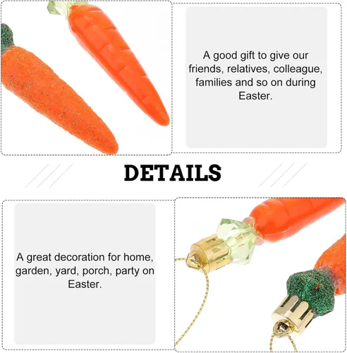 Vista 3 de Sewroro 12 piezas de zanahorias de Pascua, decoraciones colgantes de zanahorias de plástico artificial con purpurina, zanahorias de bricolaje