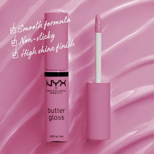 Vista 2 de NYX MAQUILLAJE PROFESIONAL Brillo de mantequilla, brillo de labios no pegajoso, - Eclair (rosa)