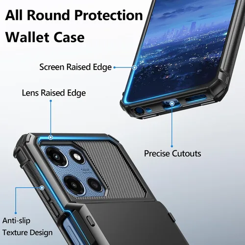 Vista 4 de Vofolen Funda tipo cartera para Moto G Play 2025 con tarjetero de doble capa, resistente, a prueba de golpes, protección contra caídas, tapa oculta