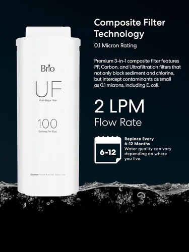 Vista 3 de Brio Reemplazo del filtro de agua de ultrafiltración de 3 etapas para sistemas de filtración UF100FBLK y UF100FWHT