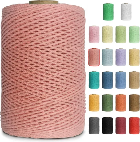 Vista 11 de Cuerda de macramé de colores de 0.039 in, cuerda de algodón de 656 pies, 3 hebras trenzadas, cuerda de algodón colorido para manualidades