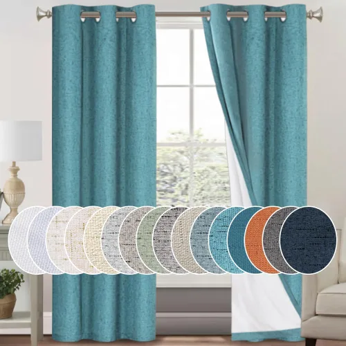 Vista 102 de Cortinas con textura de lino 100% opacas de 64 pulgadas de largo, juego de 2 paneles de cortinas de lino opacas con forro aislante térmico que Arena