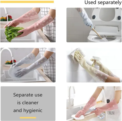 Vista 3 de KAQ Guantes de lavado de platos, 3 pares de guantes de goma antideslizantes reutilizables para cocina, jardinería, hogar Pequeño