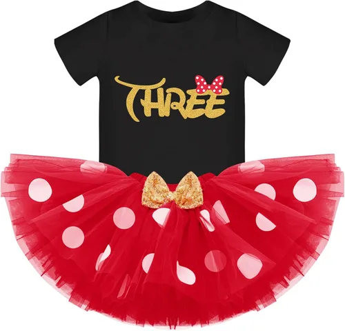 Vista 2 de Conjunto de falda de princesa con diseño de lunares para bebé, para el primer cumpleaños de niñas