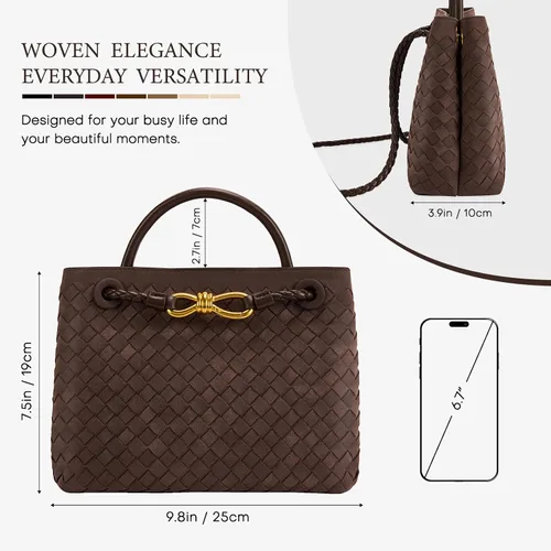 Vista 4 de Woven Tote Bag for Women Leather Shoulder Handbag Designer Top Handle Purses