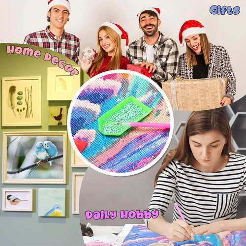 Vista 7 de QAZWSX Kits de pintura de diamantes azules para adultos, 5D DIY colorido taladro completo redondo kits de arte de diamantes loros pintura