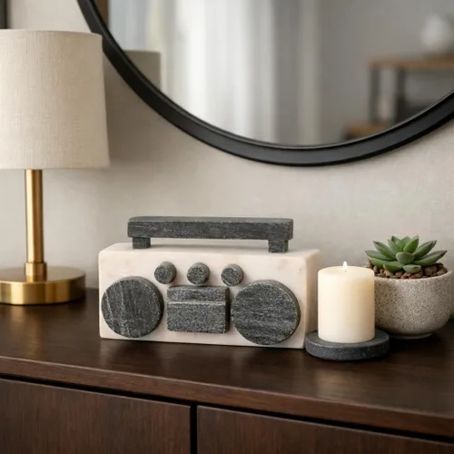 Vista 3 de Sagebrook Home Figura moderna Boombox – Decoración decorativa hecha a mano de piedra y mármol – Decoración contemporánea para el hogar y la oficina
