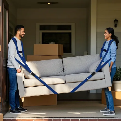 Vista 2 de Ytonet Correas de Mudanza, Sistema de Elevación y Movimiento para 2 Personas con Soporte Trasero Acolchado, Correas de Elevación para Mover Muebles