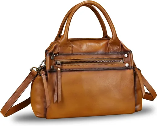 Vista 2 de Bolso de mano de cuero genuino para mujer, bolso de mano con asa superior, bolso cruzado vintage hecho a mano, bolsos retro