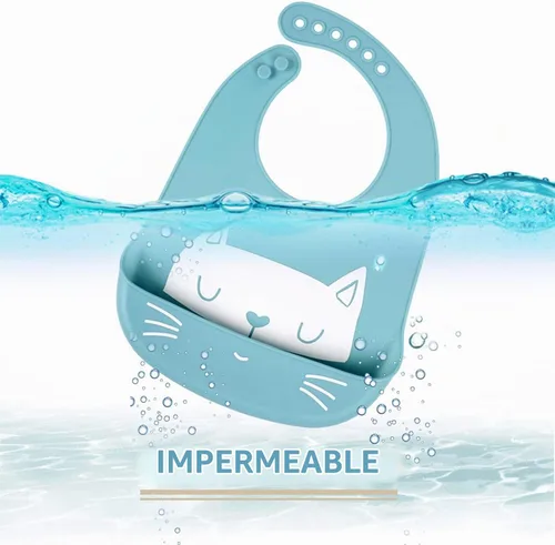 Vista 2 de Baberos de alimentación del silicón del bebé, 3pcs baberos impermeables ajustables para la alimentación