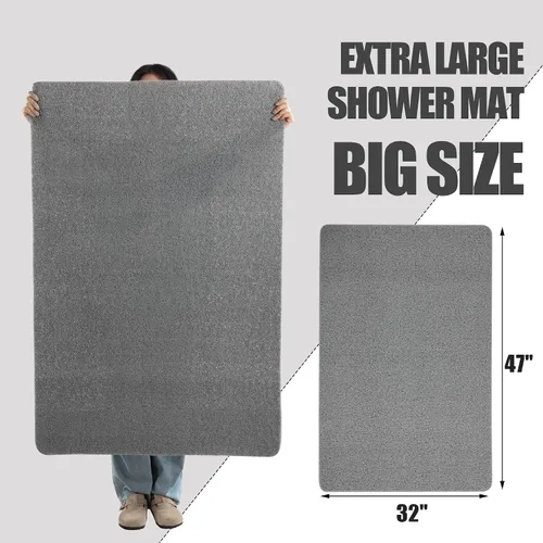 Vista 2 de HOMBYS 47 x 32 Alfombrilla extra grande para cabina de ducha y bañera, alfombrilla antideslizante para baño, alfombrillas de loofah de PVC para Gris