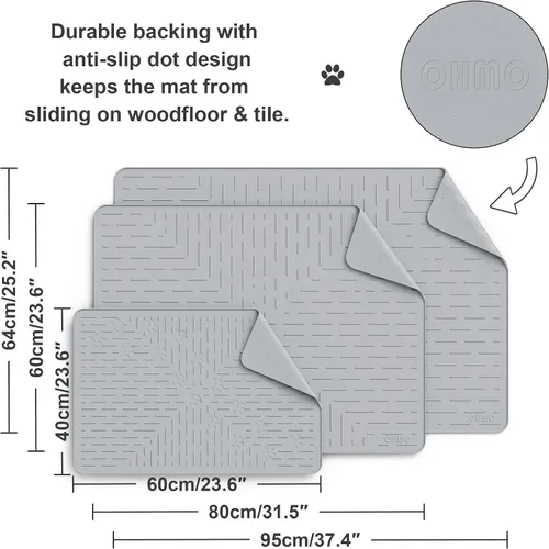 Vista 5 de OHMO Alfombrilla Grande para Arena de Gatos Alfombrilla de Captura Premium Goma de Silicona 31.5 x 23.6 pulgadas Gris Ceniza, Alfombrilla para Caja