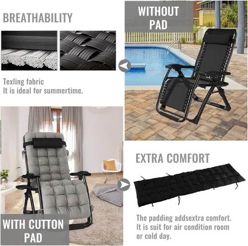 Vista 3 de Sun Lounger Garden Chairs with Cup Holders Zero Gravity Reclining Beach Heavy Duty Outdoor Deck Folding Chair