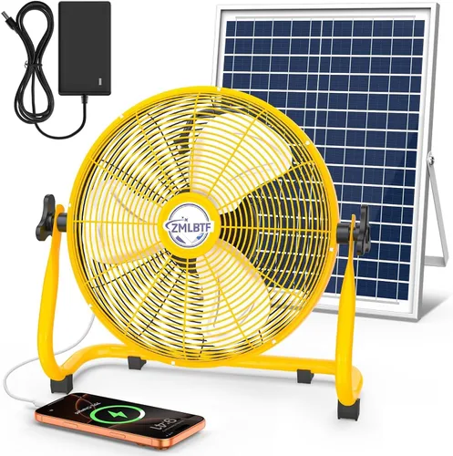 Vista 10 de Ventilador de camping solar de 16 pulgadas con panel solar Amarillo-16