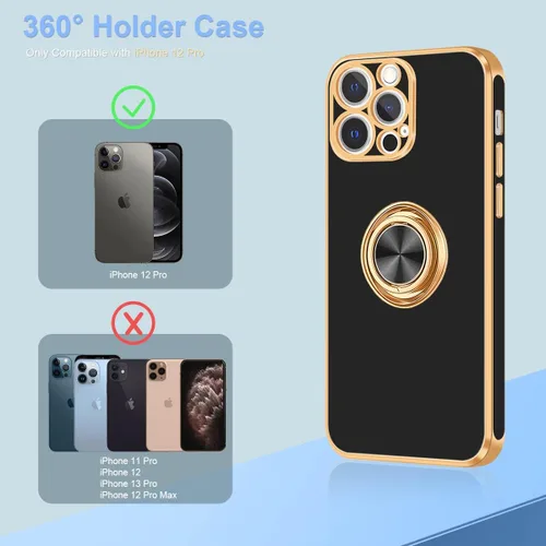 Vista 6 de Fingic Funda para iPhone 12 Pro, funda para iPhone 12 Pro con soporte de anillo, ajuste delgado, soporte de automóvil, protección a prueba