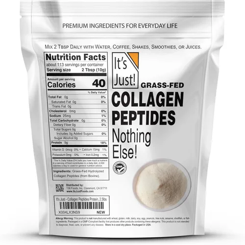 Vista 2 de It's Just! - Péptidos de colágeno, proteína en polvo, 40 onzas, colágeno de ganado alimentado con pasto (bovino)