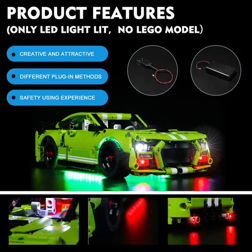 Vista 10 de VONADO Kit de luces LED compatible con Lego Technic Ford Mustang Shelby GT500 42138, iluminación de bricolaje para Mustang 42138