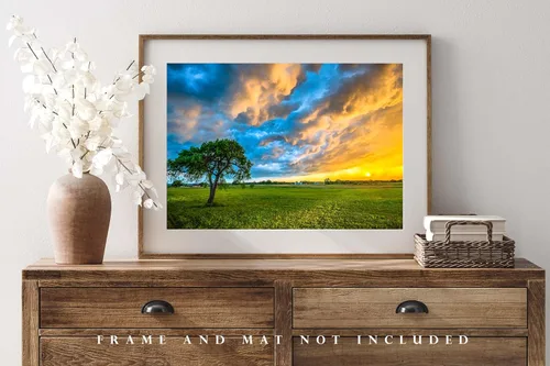 Vista 4 de Sky Photography Print (Not Framed) Picture of Colorful Storm Clouds Over Lone Tree at Sunset on Stormy Evening in Texas Country Wall Art Nature