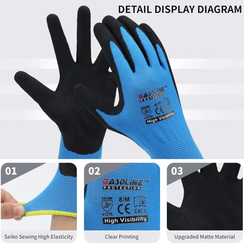 Vista 2 de Gasoline Work Gloves MicroFoam Nitrile Coated-12 Pairs,Seamless Knit Nylon&Spandex Gloves,Grey Work gloves