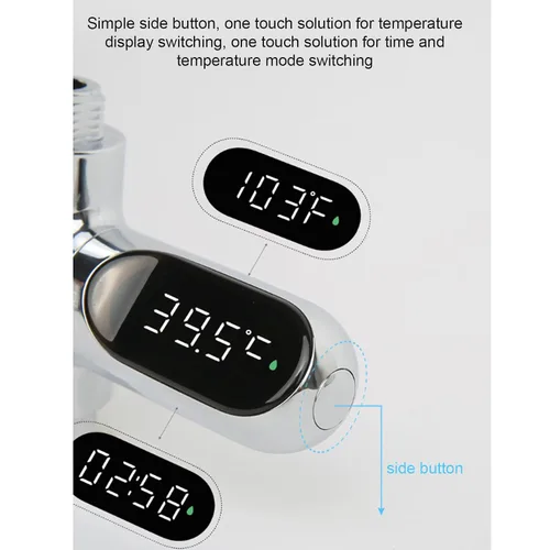 Vista 4 de Termómetro de ducha, termómetro digital LED de baño con sensor de temperatura de alta precisión y pantalla giratoria de 360 grados para el hogar
