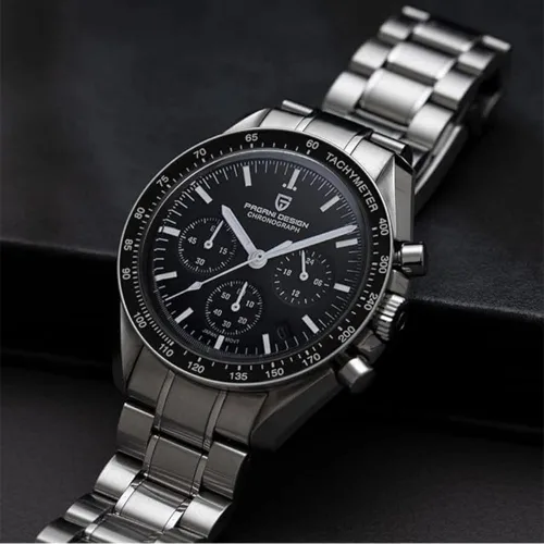 Vista 5 de Pagani Design 1701 - Reloj de cuarzo para hombre, esfera de acero inoxidable, analógico, automático, resistente al agua, 328.1ft, con zafiro, Negro