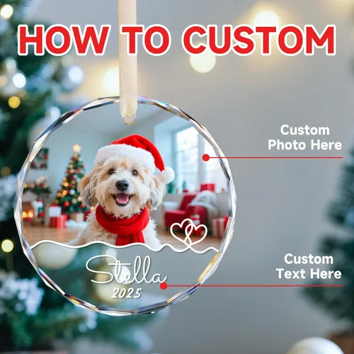 Vista 5 de Adornos de foto de perro personalizados, adornos personalizados con nombre y foto de cachorro de mascota para el árbol de Navidad, regalos