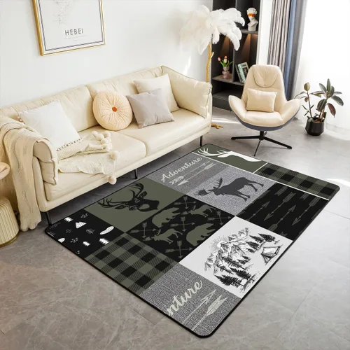 Vista 28 de Erosebridal Alfombra rústica de ciervo de 3 x 5 pies, alfombra de retazos de oso para niños, adolescentes y adultos, alfombra antideslizante de alce