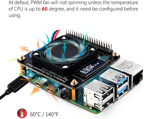 Vista 4 de GeeekPi Sombrero de ventilador para Raspberry Pi 4 Modelo B, PWM Fan GPIO Placa de expansión con pantalla OLED de 0.91 pulgadas para Raspberry Pi