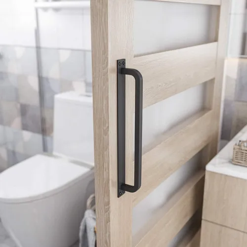 Vista 3 de SMARTSTANDARD 12" Manijas de puerta de granero hechas a mano rústicas antiguas, manija de base larga color negro, para puerta, cobertizo, garaje