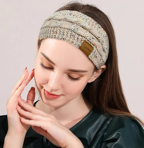 Vista 6 de Loritta Diademas para mujer con forro polar de punto trenzado cálido y mullido para invierno