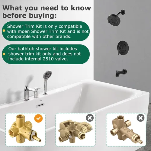 Vista 2 de T2902BL - Kit de molduras de ducha compatible con moen T2902EPBL, cabezal de ducha negro mate y mango de palanca de ducha, fácil de instalar, sin