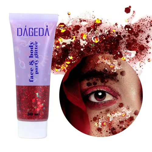 Vista 10 de DAGEDA Gel de purpurina corporal, lentejuelas de gel corporal con purpurina para la cara, sombra de ojos líquida, purpurina gruesa para cara, Negro