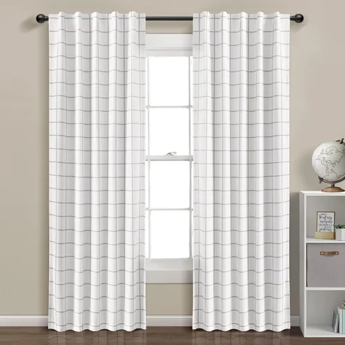 Vista 12 de Lush Decor Urban Square Grid - Par de paneles de cortinas opacas para ventana, 100% forradas, pestaña trasera, bolsillo para barra, 84 pulgadas