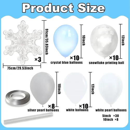 Vista 2 de Kit de arco de guirnalda de globos de invierno de 79 piezas, globo de papel de aluminio de copo de nieve azul perla blanca perla gris perla