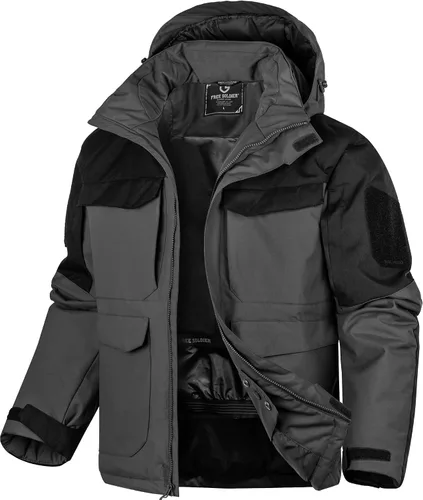Vista 12 de FREE SOLDIER Chaqueta de esquí impermeable para hombre, abrigo cálido de invierno para nieve, snowboard con múltiples bolsillos, capucha desmontable
